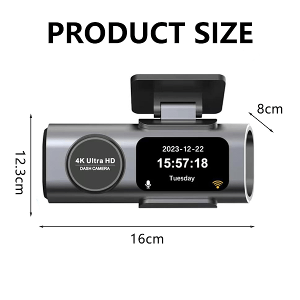4K Dubbel Dashcam WiFi, Mini Dold Fram- och Bakkamera med Nattseende, Vidvinkel, WDR, Loopinspelning, G-Sensor, Parkeringsövervakning