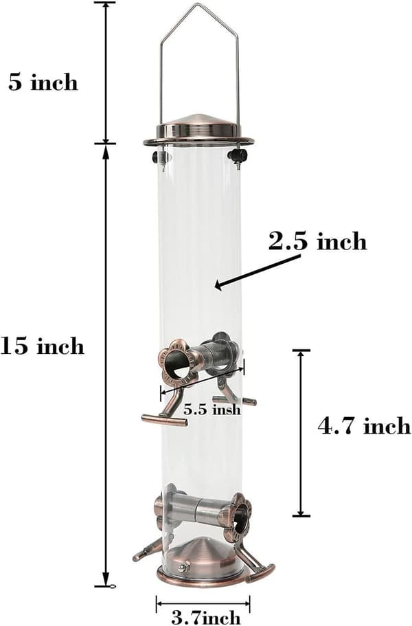 Elegant udendørs fuglefoderautomat til gårdhave og have, metalfuglefoderautomater med rustfrit stål + PVC-rør, vejrbestandigt antikt kobberdesign til