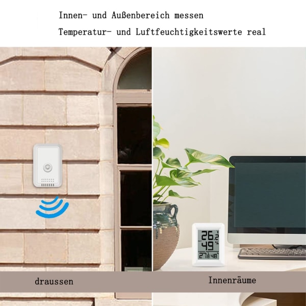 Inomhus termometer, hygrometer termometer med utomhussensor, rums termometer, trådlös termometer med stor LCD-skärm, ℃/℉-omkopplare, idealisk