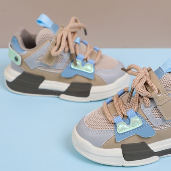 Barn Sport Skor Lätt Andas Kardborreband Casual Skor för Promenader Löpning Khaki 27