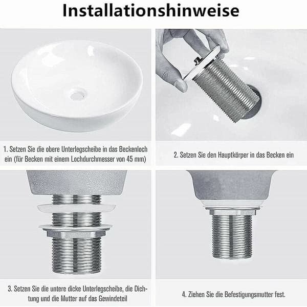 Afløbsventil til håndvask, nem installation, pop-up afløbssamling til vaske uden overløbshul, solid messingkonstruktion, rustfri