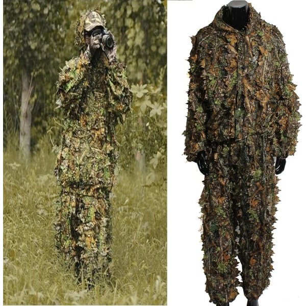 Jakt Ghillie Suit 3D Bionic Leafy Camouflage Kläder För