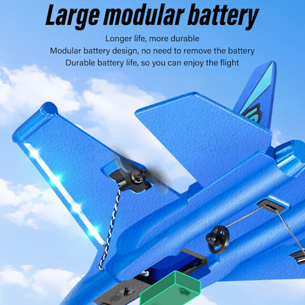 RC Glider Plane Vattentät Droppresistent Dubbel Motor Fjärrkontroll Flygplan Fighter med LED Färgglada Ljusstänger Blå 1 Batteri med 2 Reserv