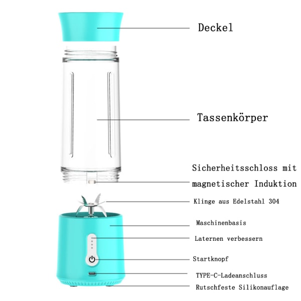 Bärbar mixer smoothie mixer - 500ml mixer för smoothie och milkshake | Mini USB laddningsbar mixer 4000mAh