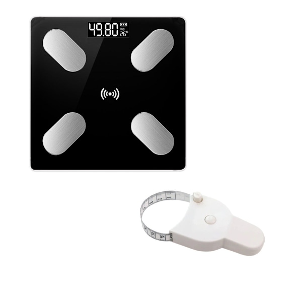 Digital Badrumsvåg, Slimmad Kroppsvåg med Högprecisionssensor, Smart Våg med Stepping-teknik, Svart