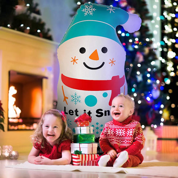 AirBalloon 4ft x 2ft Jätteuppblåsbar Snögubbe Vit Blå Snögubbe Inomhus Utomhus Gräsmatta Juldekoration