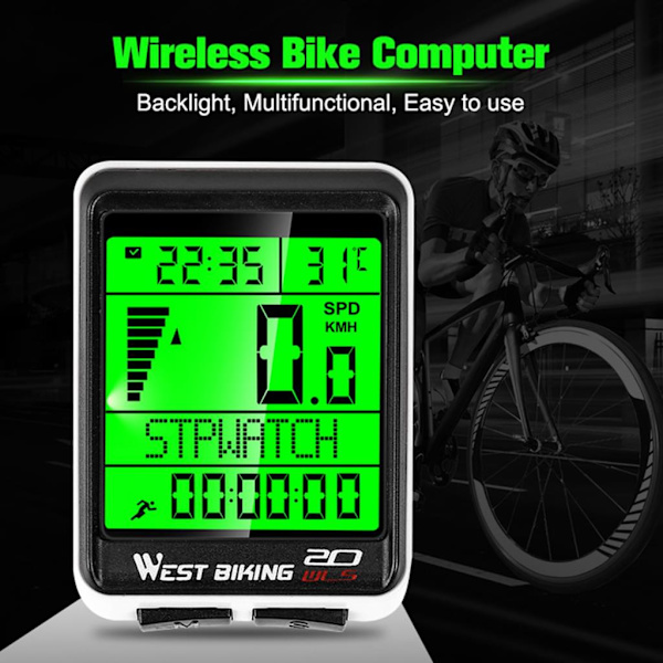 Cykeldator Cykelmätare Trådlös Vattentät Stor LCD-skärm 5 Språkalternativ Cykeldator Automatisk väckning och sömn Multifunktion