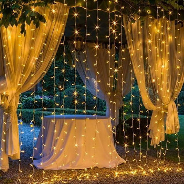 2-pack 300 LED Gardinsträngljus Bröllop Fest Hem Trädgård Sovrum Utomhus Inomhus Väggdekorationer, Varmvit LED-belysning