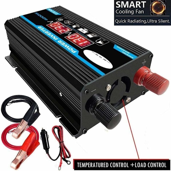 12V 220V Inverter, 4000W Ren Sinusvågsinverter 12V 220V/110V Bil Auto AC-omvandlare Laddare Omvandlare Dubbla USB Inverter Adapter Modifierad Transformator