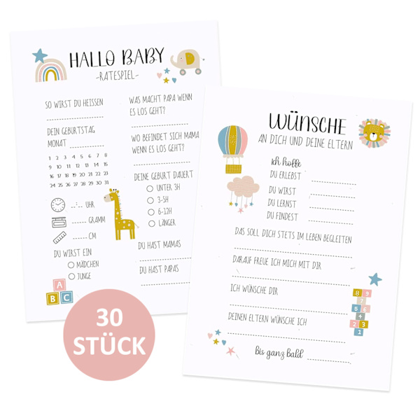 Paket med 30 baby shower gissningskort att fylla i, perfekt gissningslek för baby shower eller könsavslöjande, dekorativt baby shower-partyspel,