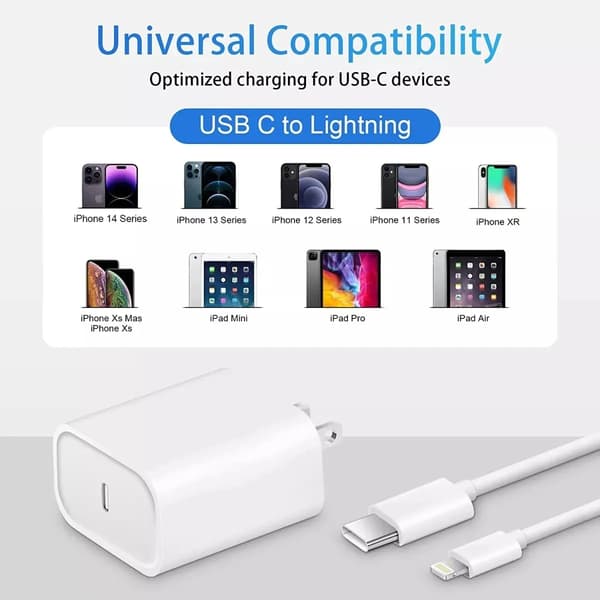 20W hurtiglader og 2m ladekabel for iPhone