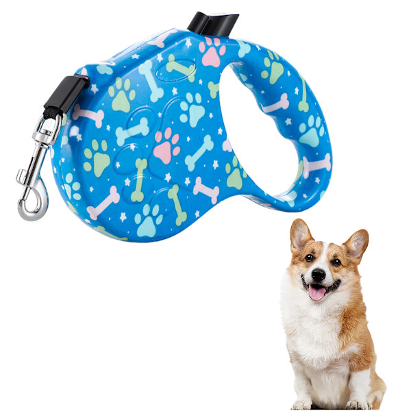 Automatisk infällbar hundkoppel, träningslina för säkra och kontrollerade promenader med halkfritt handtag, 4,8 meter lång för små till medelstora hundar, blå