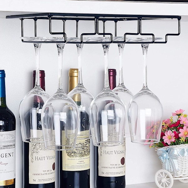 Sofistikerad förvaringslösning för vinflaskor och vattenflaskor, vinglashållare för underskåp med högkvalitativt järn, elegant design för kök eller bar,