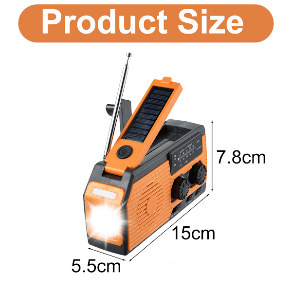 5000mAh Nödväderradio Portabel Powerbank med Solladdning, Handvev och Batteridrift, SOS-larm, AM/FM & LED-ficklampa för Utomhusbruk