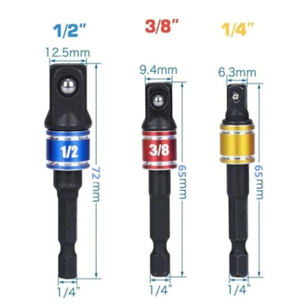 4 st Borr-adapter 105° Vinklad Bits 1/2 tum 3/8 tum 1/4 tum 360° Hylsadapter för Mutter Skruv