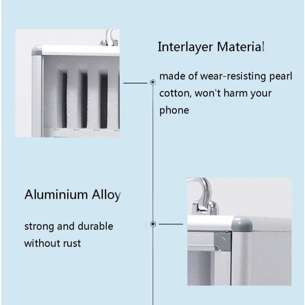 Aluminiumlegering fickdiagram mobiltelefon förvarings skåp för mobiltelefoner, väggmonterad med lås, kan bäras för hand (12 fack)