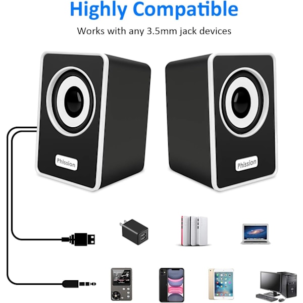 Datorhögtalare, minihögtalare, med stereo 6W USB-strömförsörjning 3,5 mm AUX-ingång bärbara högtalare