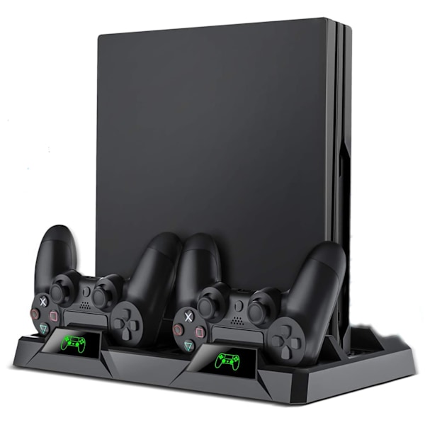 Controller Opladestation til PS4, Vertikalt Stativ med Integreret Blæserkøler & LED-indikator, Multi-model Passer til PS4, PS4 Slim, PS4 Pro, Høj