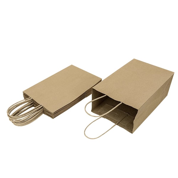 10-pack 5,25x3,25x8,25 tum små naturliga papperspresentpåsar med handtag i bulk, Kraftpåsar för födelsedagsfestgåvor Livsmedelshandel