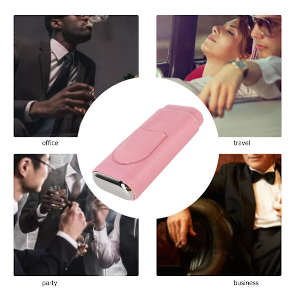 3 Fingers Cigarrfodral Mode Elegant Konstläder Lätt Bärbar Cigarr Humidorlåda för Resor Daglig Rosa