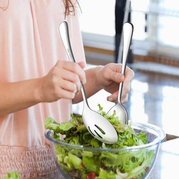 2 stora serveringsskedar, 2 slitsade serveringsskedar, 2 serveringsgafflar, 9,8 tum rostfritt stål buffé catering fest bankett serveringsskedar gafflar set,