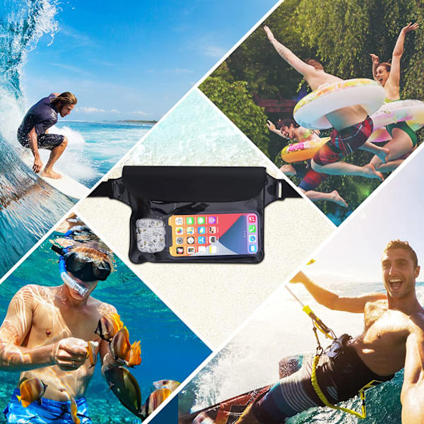2-pack transparenta vattentäta väskor med justerbar vattentät väska, IP68 vattentät telefonväska, vattentät midjeväska för strand, vattensporter, simning,