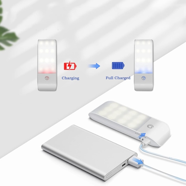 LED-nattlampa, uppladdningsbar USB-nattlampa med rörelsesensor, PÅ/AUTO/AV, naturligt vitt skåpbelysning med magnetremsor för barn,