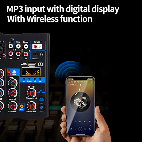 Dubbelmikrofon Mixer 4 Kanaler Liten Metall USB Bluetooth Mixningsbord med Trådlös Mikrofon för Live Streaming Karaoke