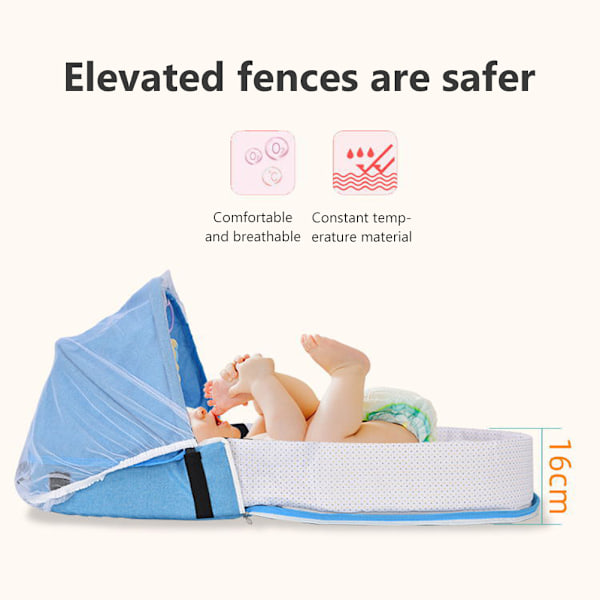 Resesäng för baby med myggnät och solskydd Bärbar babysäng Skötväska Hopfällbar babysäng med myggnät Mysigt babynest