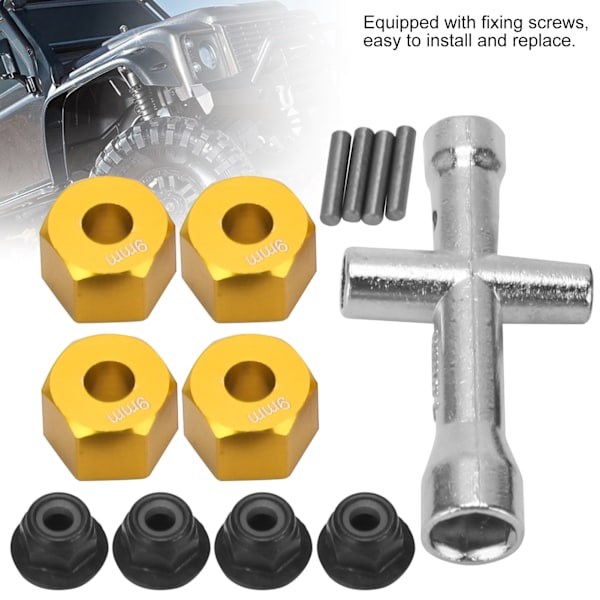 12mm hjulnavadapter 9mm tjock M4 flänslås muttrar korsnyckelsats för 1/10 RC bil guld