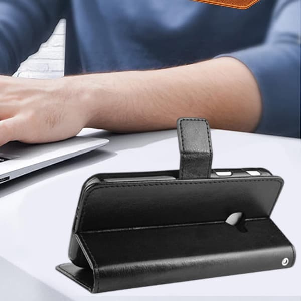 Samsung Xcover 4 Solid Farve Læder Etui - Sort Sort