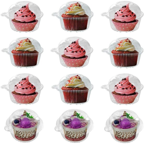 Individuell Cupcake-hållare, genomskinlig plastkupa, enkel cupcake, bärbar muffinsbehållare, hållare, lådor, koppar (50 st)