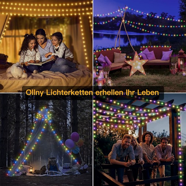 Solarslinga utomhus 100LED vattentät varmvit & flerfärgad solarslinga med timer och minne, används för innergård jul trädgård staket