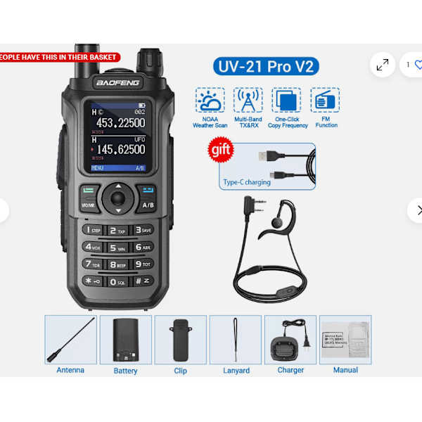 Baofeng UV-21 Pro V2 Walkie Talkie Luftband Typ-C Lång Räckvidd Ham Tvåvägsradio