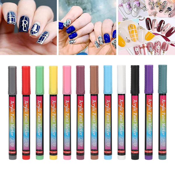 Nagelkonst Pennset, Snabbtorkande Professionella Nagelverktyg För Kreativ Design, Vattentäta Akryl Nagelkonstpennor, Flera Färger, Rätt Storlek