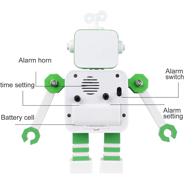 Robotväckarklocka för barn, pojkar, analog väckarklocka utan tickande, tyst väckarklocka för pojkar och flickor (grön)