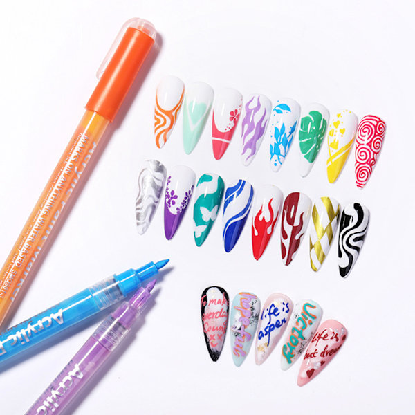 Professionell Nagelkonstpenna, Hög Mättnad Stark Färg Nageldesignverktyg, Snabbtorkande Giftfritt Vattenbaserat Bläck, Multifunktionell Design för DIY