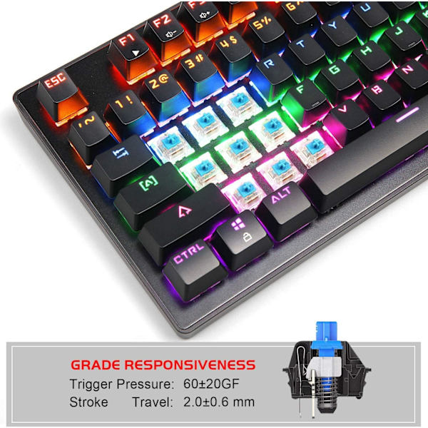 RGB Mekanisk Gamingtangentbord, LED Rainbow Bakgrundsbelyst, Blå Mekaniska Brytare USB Trådbundet Datortangentbord med För Flera Enheter Mobil PC Laptop