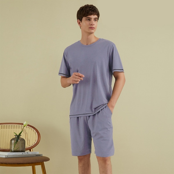 Lila kortärmad pyjamas Hemdräkt i bomull för män Sommar herr
