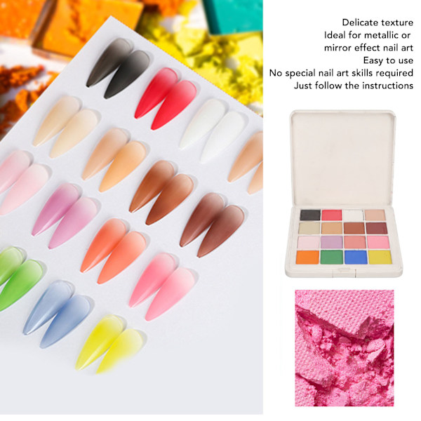Professionell Nagelkonst Palett, Livfulla Nagelpigmentpuder Delikat Textur Metallisk Spegeleffekt, Fast Nagelpulver för Fantastiska Nageldekorationer