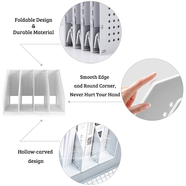 Hopfällbart tidningsställ, kontorstidningsställ med 4 fack, tidningsställ med stor kapacitet, A4 vertikalt tidningsställ, ljusgrått