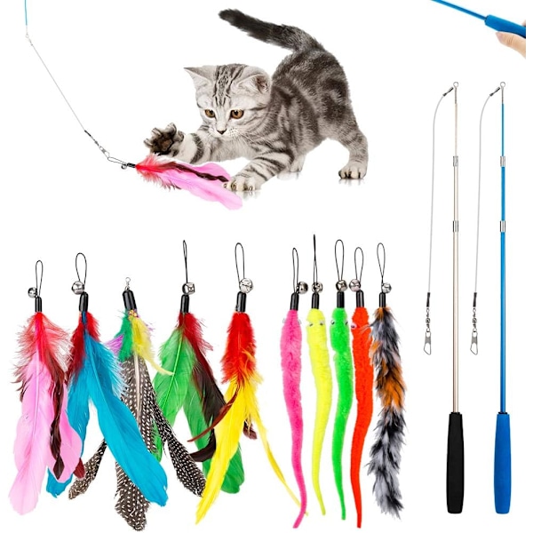 Speciell Kattleksakspresent, 2 st Spöleksaker + 10 st Ersättningsfjädrar, Främjar Motion och Hälsa hos Din Älskade Katt