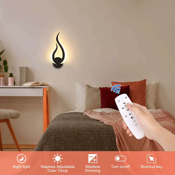 LED Holy Fire Vägglampa Dimbar Hall Vägglampa - 12W Svart Högerhänt 2.4G Fjärrkontroll Mobil APP