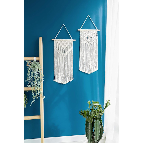 2 st Macrame väggbonad liten vävd gobeläng väggkonstdekor - Vacker för Boho heminredning, lägenhet, barnkammare, festdekorationer