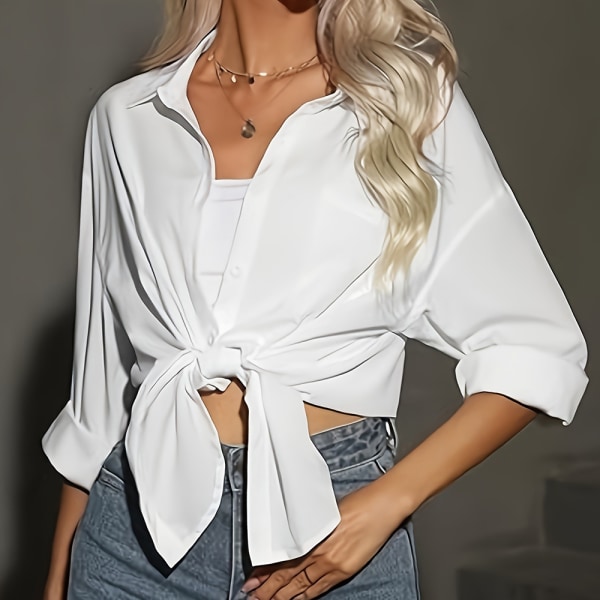 Blus dam långärmad oversize skjorta blus elegant casual business tunika toppar skjorta jacka knapp pojkvän blus med ficka
