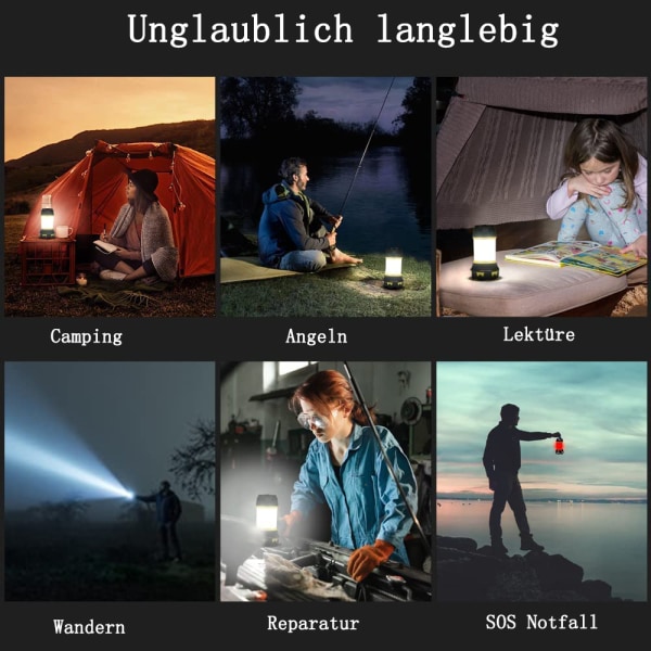6 lägen uppladdningsbar bärbar LED-campinglampa med powerbank, multifunktionell campinglampa tältlampa A tvåvägskrok för utomhus, haveri, tält,