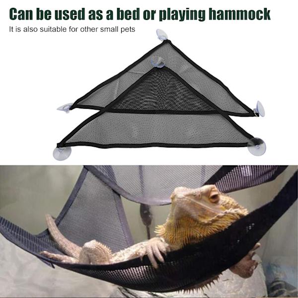 2 st reptilhängmatta skäggagam ödla triangulär nät hängmatta med sugkoppar för leguaner anoler gecko ödlor svart L