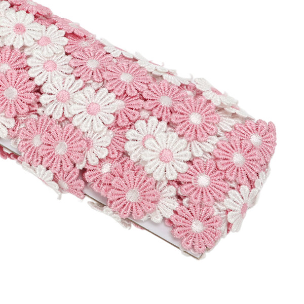 Daisy-lappar 15 meter polyester söta rosa vita blommor bred applikation blomsterlappar för sömnad broderi DIY