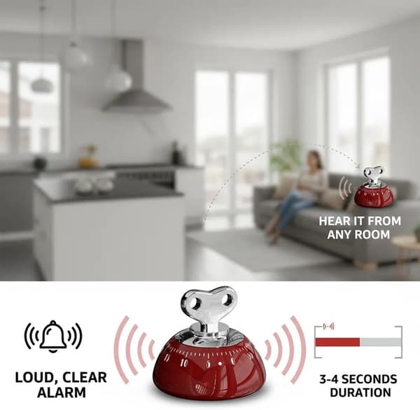 Retro Magnetic Mechanical Hairband Timer Without Battery, ABS Portable Kitchen Timer for Cooking, Baking, Classroom and More