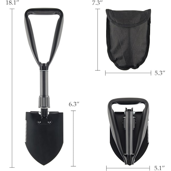 Mini hopfällbar spade i höghållfast stål, bärbar lätt utomhus taktisk hopfällbar mini spade, skyttegravverktyg, camping, vandring,